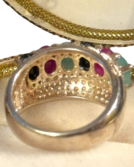 Lovely HQ Mixed gemstone ruby emerald sapphire fancy cocktail  ring
