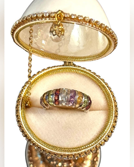 Lovely Sz 10 sterling silver multi gemstone cluster band ring