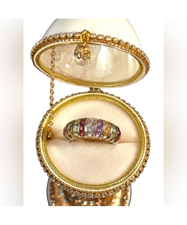 Lovely Sz 10 sterling silver multi gemstone cluster band ring