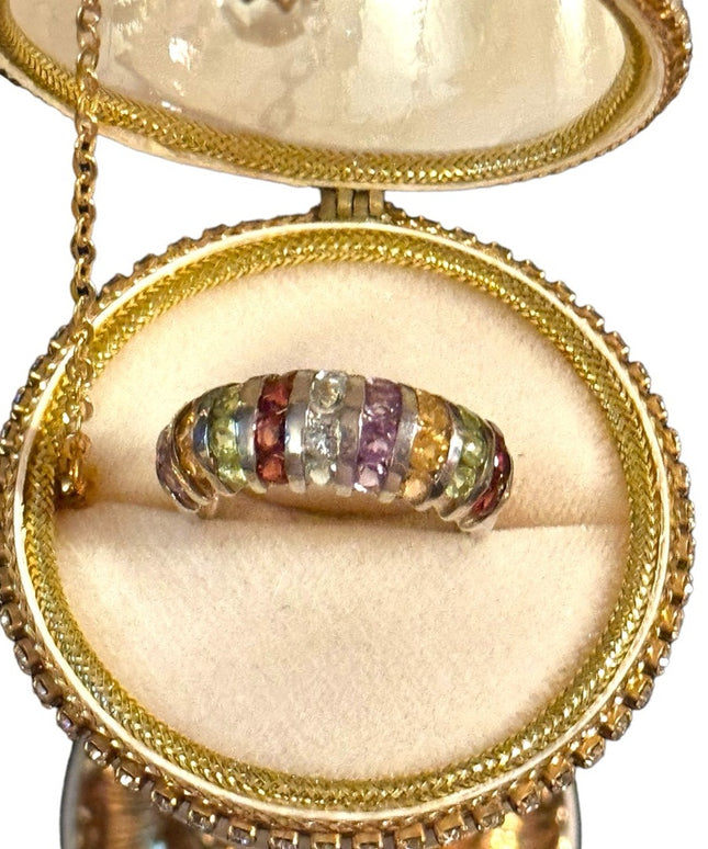 Lovely Sz 10 sterling silver multi gemstone cluster band ring