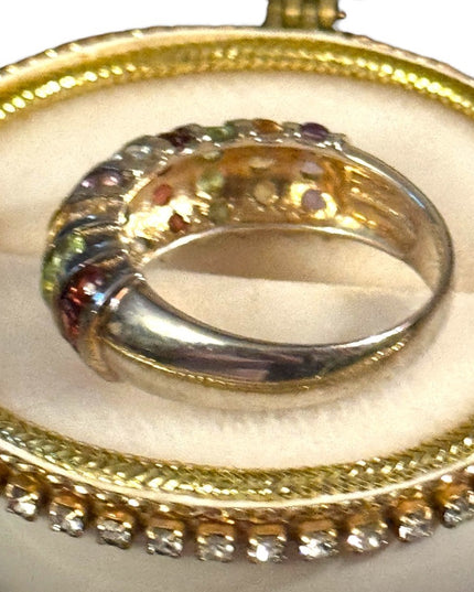 Lovely Sz 10 sterling silver multi gemstone cluster band ring
