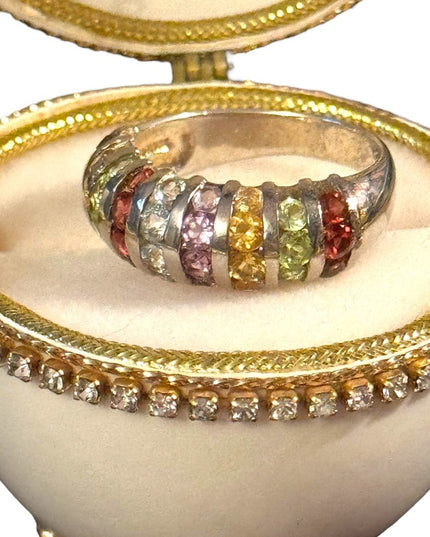 Lovely Sz 10 sterling silver multi gemstone cluster band ring