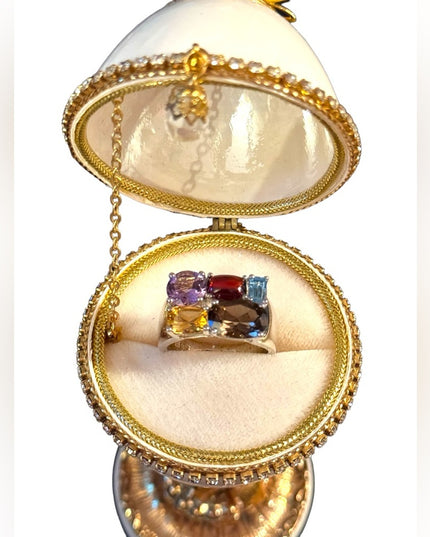 Stunning sterling silver HSN Multi gemstone 925 ring rhodium plated