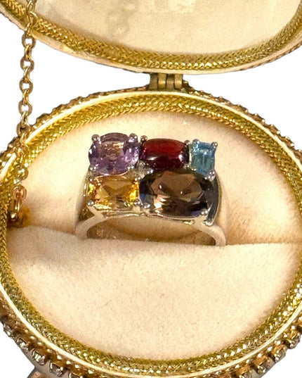 Stunning sterling silver HSN Multi gemstone 925 ring rhodium plated
