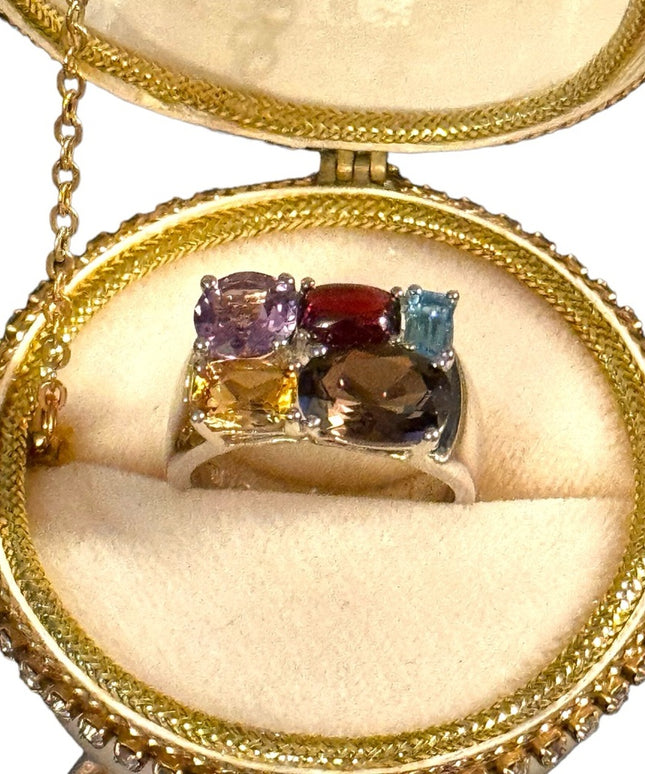 Stunning sterling silver HSN Multi gemstone 925 ring rhodium plated