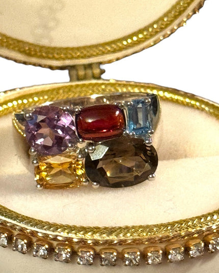 Stunning sterling silver HSN Multi gemstone 925 ring rhodium plated