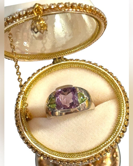 Lovely HE Amethyst and peridot vintage sterling silver ring sz8