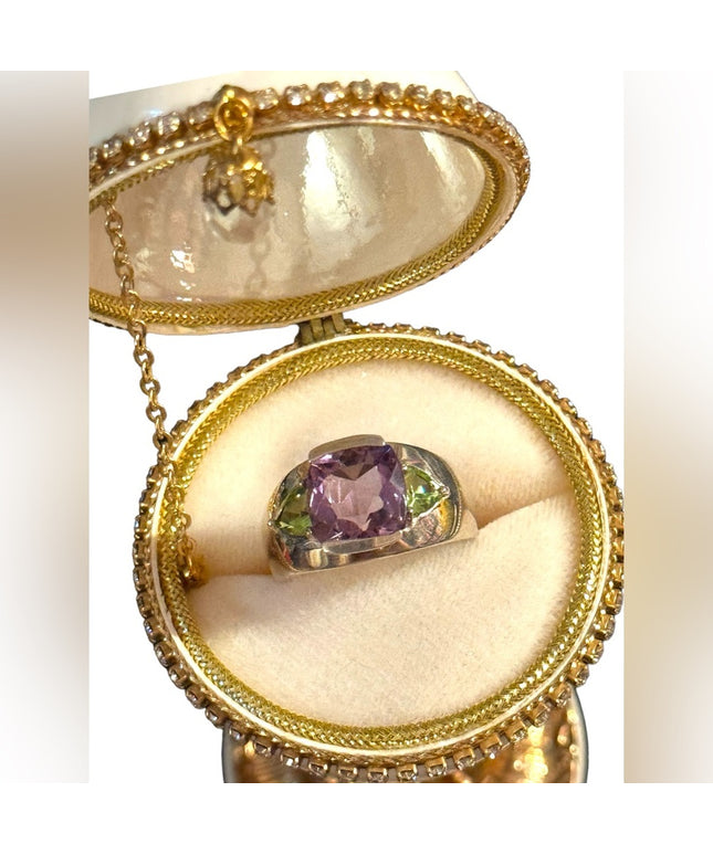 Lovely HE Amethyst and peridot vintage sterling silver ring sz8