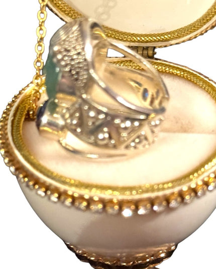 Rare Sajen sterling silver Jadeite & mystic topaz goddess face fancy 925 ring