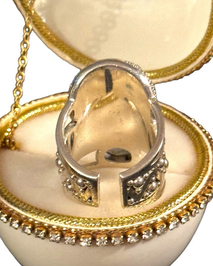 Rare Sajen sterling silver Jadeite & mystic topaz goddess face fancy 925 ring
