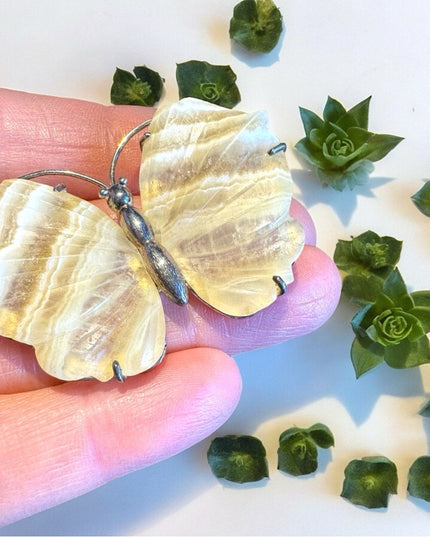 Vintage sterling silver 925 agate butterfly brooch pendant