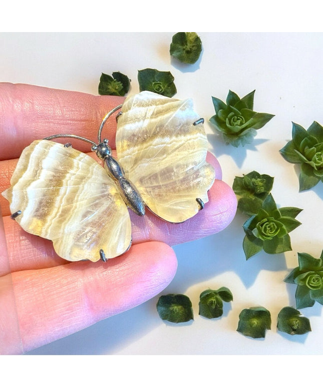 Vintage sterling silver 925 agate butterfly brooch pendant