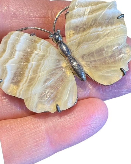 Vintage sterling silver 925 agate butterfly brooch pendant