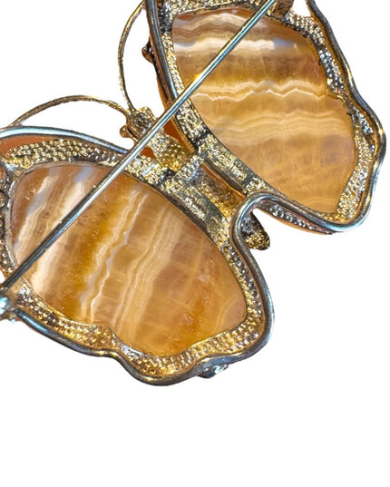 Vintage sterling silver 925 agate butterfly brooch pendant