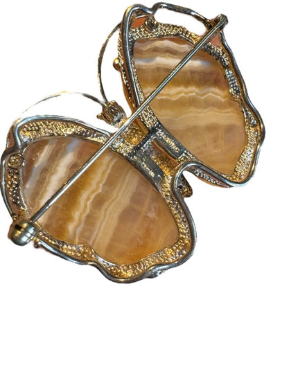 Vintage sterling silver 925 agate butterfly brooch pendant