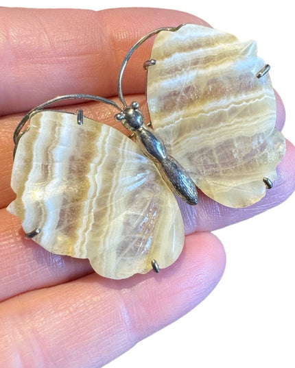 Vintage sterling silver 925 agate butterfly brooch pendant
