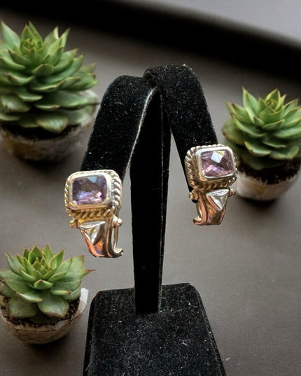 Sterling silver amethyst & CZ fancy earrings Indonesian
