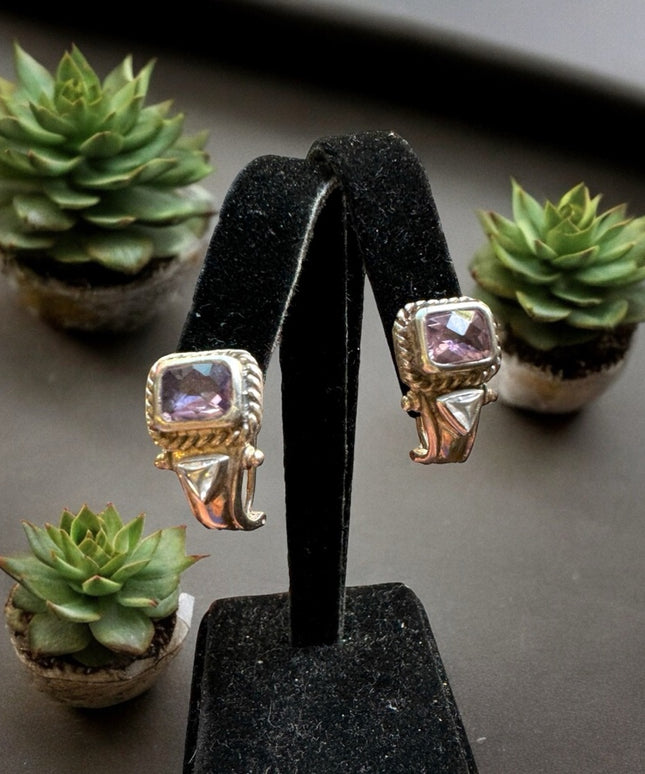 Sterling silver amethyst & CZ fancy earrings Indonesian