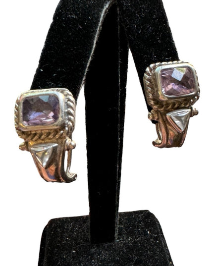 Sterling silver amethyst & CZ fancy earrings Indonesian