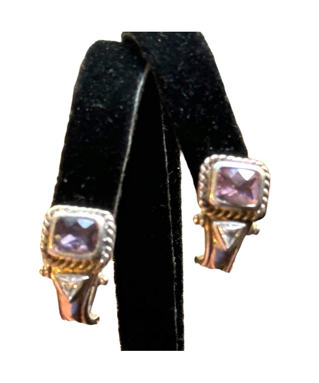 Sterling silver amethyst & CZ fancy earrings Indonesian