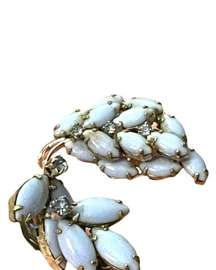 1960s Vintage blue glass clip on earrings & brooch rhinestones silver finish l…