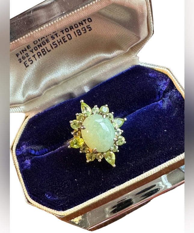 Stunning Jadeite Peridot stone sterling silver 925 fancy dinner ring HSN
