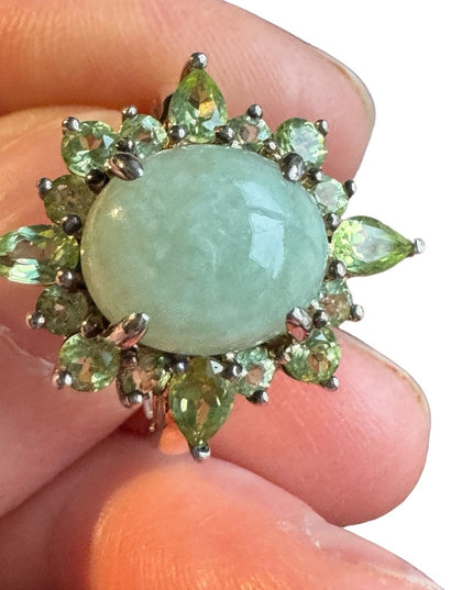 Stunning Jadeite Peridot stone sterling silver 925 fancy dinner ring HSN