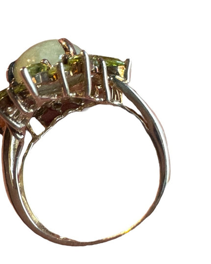 Stunning Jadeite Peridot stone sterling silver 925 fancy dinner ring HSN