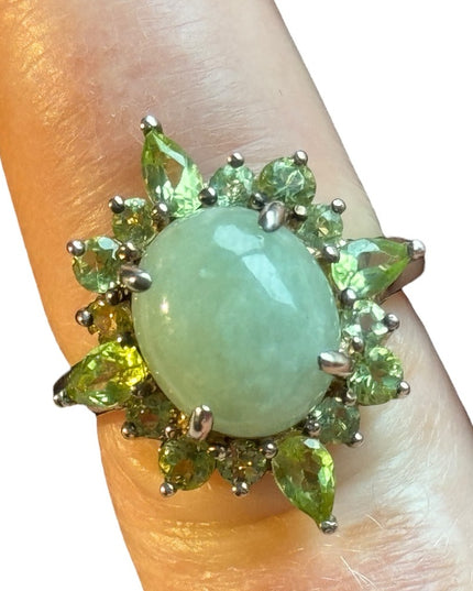 Stunning Jadeite Peridot stone sterling silver 925 fancy dinner ring HSN