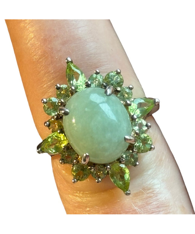 Stunning Jadeite Peridot stone sterling silver 925 fancy dinner ring HSN