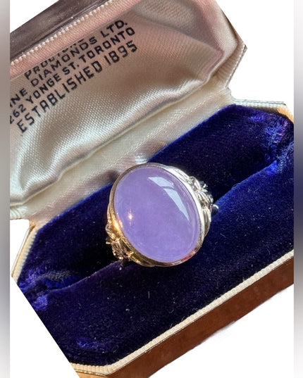 Stunning Chinese symbol purple lilac Jadeite stone ring sterling silver 925