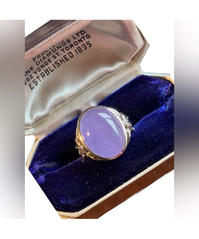 Stunning Chinese symbol purple lilac Jadeite stone ring sterling silver 925