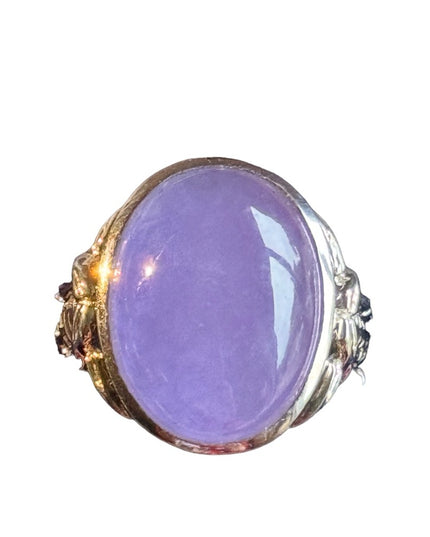 Stunning Chinese symbol purple lilac Jadeite stone ring sterling silver 925