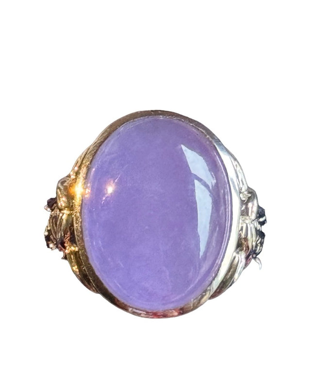 Stunning Chinese symbol purple lilac Jadeite stone ring sterling silver 925
