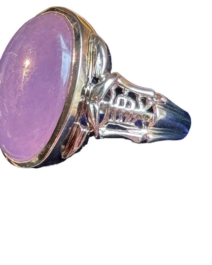 Stunning Chinese symbol purple lilac Jadeite stone ring sterling silver 925