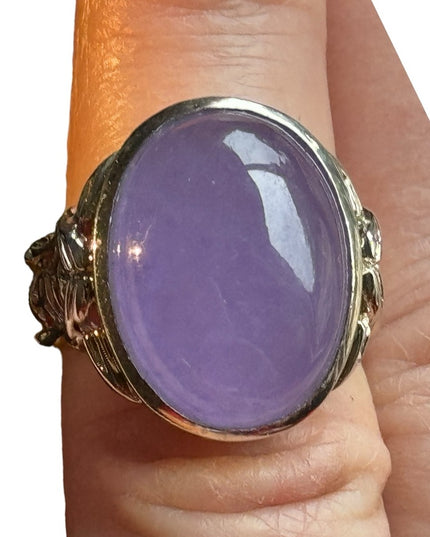 Stunning Chinese symbol purple lilac Jadeite stone ring sterling silver 925