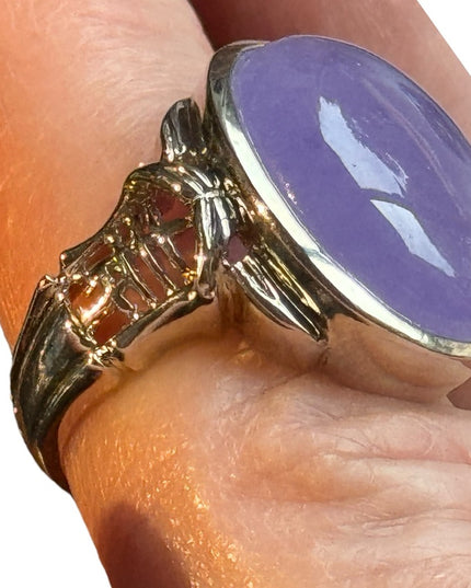Stunning Chinese symbol purple lilac Jadeite stone ring sterling silver 925