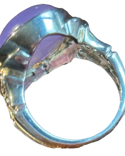 Stunning Chinese symbol purple lilac Jadeite stone ring sterling silver 925