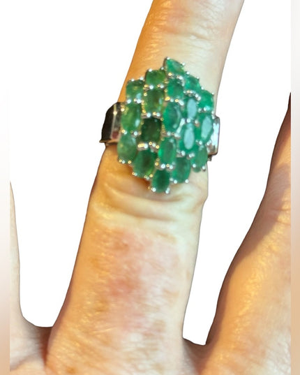 Stunning sterling silver 925 Raw emerald cluster dinner ring