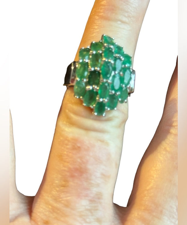 Stunning sterling silver 925 Raw emerald cluster dinner ring