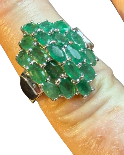 Stunning sterling silver 925 Raw emerald cluster dinner ring
