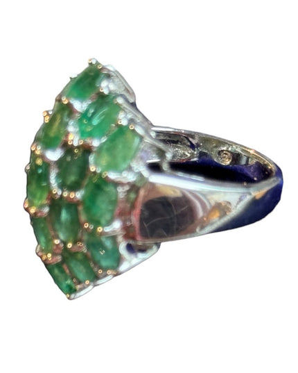 Stunning sterling silver 925 Raw emerald cluster dinner ring