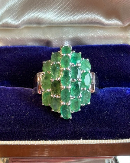 Stunning sterling silver 925 Raw emerald cluster dinner ring