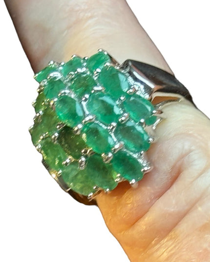 Stunning sterling silver 925 Raw emerald cluster dinner ring