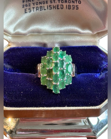 Stunning sterling silver 925 Raw emerald cluster dinner ring