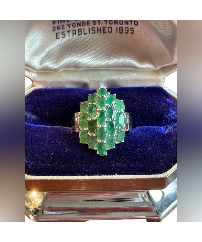 Stunning sterling silver 925 Raw emerald cluster dinner ring