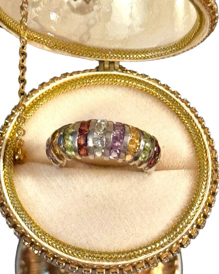 Lovely Sz 6.5 sterling silver multi gemstone cluster band ring