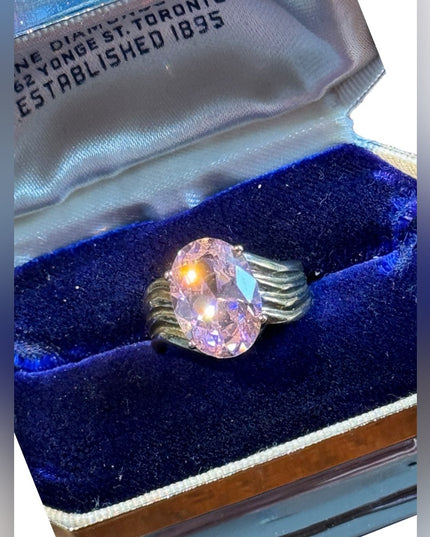Lovely pink ice CZ sterling silver gold plated 925 fancy ring