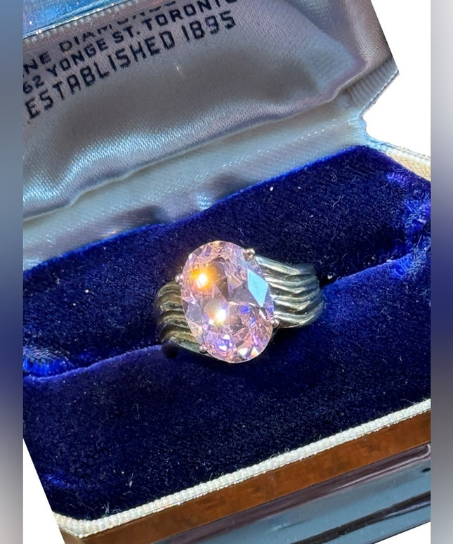 Lovely pink ice CZ sterling silver gold plated 925 fancy ring
