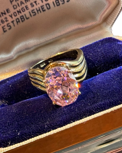 Lovely pink ice CZ sterling silver gold plated 925 fancy ring